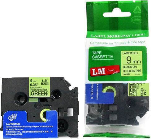 1/Pack LM TAPES-LMED21 Premium 3/8 "طباعة سوداء على ملصق خضراء ساطع متوافق مع شريط P-Touch Tze-D21 ويتضمن دليل لون/حجم الشريط. يستبدل TZ-D21 9mm 0.35 مغلفة. in Kuwait