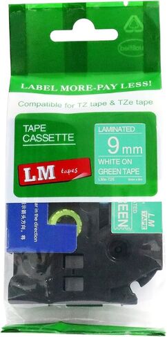 1/Pack LM TAPES-LMED21 Premium 3/8 "طباعة سوداء على ملصق خضراء ساطع متوافق مع شريط P-Touch Tze-D21 ويتضمن دليل لون/حجم الشريط. يستبدل TZ-D21 9mm 0.35 مغلفة. in Kuwait