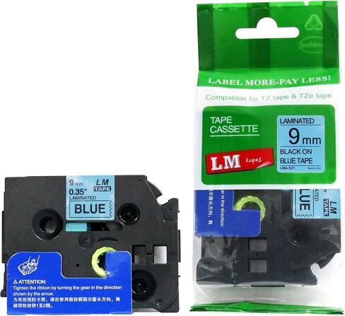 1/Pack LM TAPES-LMED21 Premium 3/8 "طباعة سوداء على ملصق خضراء ساطع متوافق مع شريط P-Touch Tze-D21 ويتضمن دليل لون/حجم الشريط. يستبدل TZ-D21 9mm 0.35 مغلفة. in Kuwait