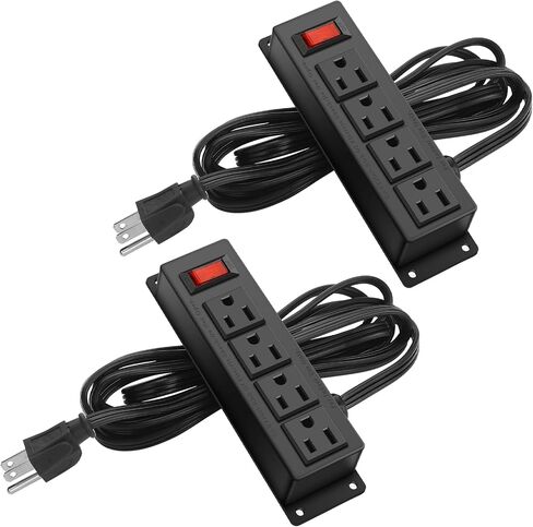2Pack Mount Mount Bower Strip ، شريط الطاقة القابل للتركيب 4 منفذ مع التبديل ، أسفل شريط الطاقة المكتبي متصل بحبل 6 أقدام تحت المكتب ، طاولة العمل ، منضدة ، خزانة ، طاولة (أسود) in Kuwait
