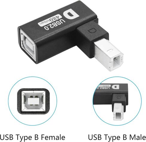 90 درجة محول موصل الطابعات USB 2.0 ، الزاوية اليسرى USB من النوع B من الموسع الإناث ونقل البيانات 480 ميغابت في الثانية ، قذيفة معدنية ، للطابعة ، الماسحة الضوئية ، الفاكس ، خلاط البيانو ، إلخ - 2pcs in Kuwait