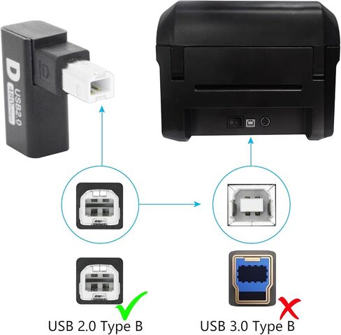 90 درجة محول موصل الطابعات USB 2.0 ، الزاوية اليسرى USB من النوع B من الموسع الإناث ونقل البيانات 480 ميغابت في الثانية ، قذيفة معدنية ، للطابعة ، الماسحة الضوئية ، الفاكس ، خلاط البيانو ، إلخ - 2pcs in Kuwait