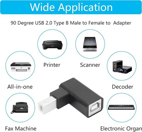 90 درجة محول موصل الطابعات USB 2.0 ، الزاوية اليسرى USB من النوع B من الموسع الإناث ونقل البيانات 480 ميغابت في الثانية ، قذيفة معدنية ، للطابعة ، الماسحة الضوئية ، الفاكس ، خلاط البيانو ، إلخ - 2pcs in Kuwait