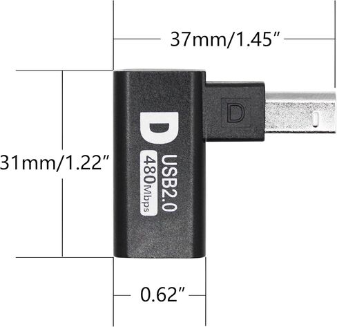 90 درجة محول موصل الطابعات USB 2.0 ، الزاوية اليسرى USB من النوع B من الموسع الإناث ونقل البيانات 480 ميغابت في الثانية ، قذيفة معدنية ، للطابعة ، الماسحة الضوئية ، الفاكس ، خلاط البيانو ، إلخ - 2pcs in Kuwait