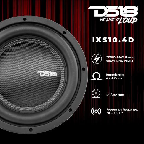 DS18 IXS10.4D Shallow Car Subwoofer - 10" 1000W MAX Power, 500W RMS, Dual Voice Coil, 4+4 Ohms Impedance (1 Speaker) (Renewed) in Saudi Arabia