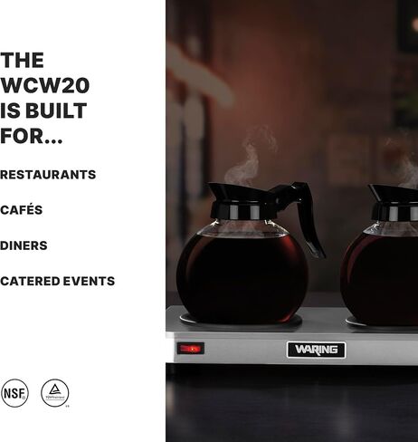 Waring Commercial WCW10 Café Deco Single Coffee Carafe Warmer, 120V, 5-15 Phase Plug, Single Burner Silver in Saudi Arabia