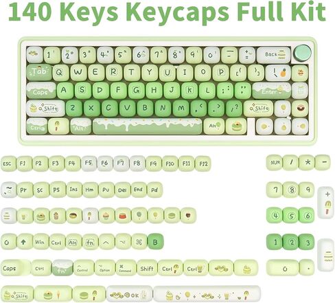 Thick PBT Keycaps Set, Cute Green Keycap MOG Profile, 5 Side Dye-Sublimation Round Keycaps 140 Keys, Custom Kawaii Keyboard Key caps Set for for Cherry Gateron MX Swithes Mechanical Keyboards in Kuwait