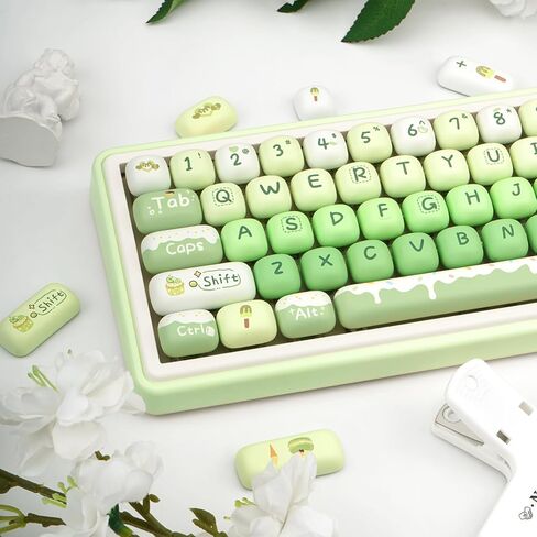 Thick PBT Keycaps Set, Cute Green Keycap MOG Profile, 5 Side Dye-Sublimation Round Keycaps 140 Keys, Custom Kawaii Keyboard Key caps Set for for Cherry Gateron MX Swithes Mechanical Keyboards in Kuwait