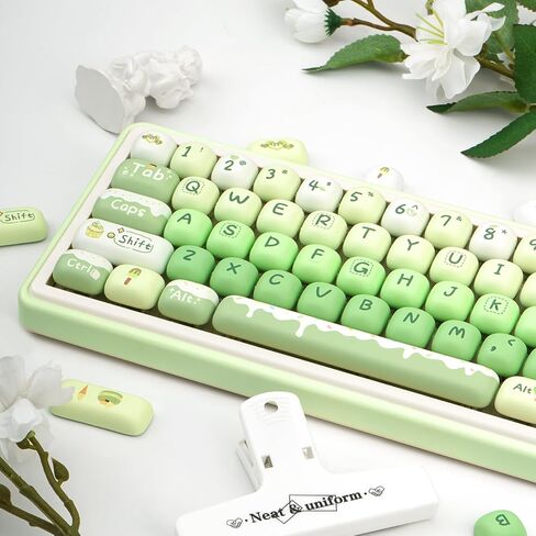 Thick PBT Keycaps Set, Cute Green Keycap MOG Profile, 5 Side Dye-Sublimation Round Keycaps 140 Keys, Custom Kawaii Keyboard Key caps Set for for Cherry Gateron MX Swithes Mechanical Keyboards in Kuwait