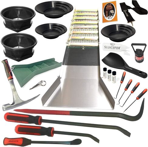 Complete Gold Mining Kit; Folding 50 inch Gold Sluice Box; Gold Prospecting Equipment; Rock Pick Hammer; Gold Classifiers; Pay Dirt Scoop; Crevice Tools and More in Saudi Arabia
