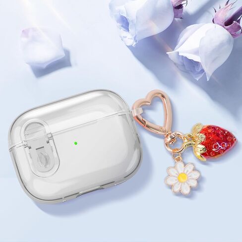 (with Safety Lock) Compatible with Airpods Pro 2nd/1st Generation Cases Women Girls, Cute Soft TPU Clear Case Cover for Apple AirPods Pro 2 Case with Strawberries Keychain for Airpod iPod Pro 2/1 in Kuwait