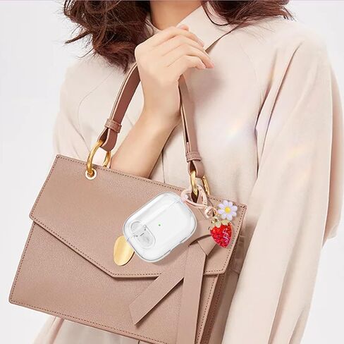 (with Safety Lock) Compatible with Airpods Pro 2nd/1st Generation Cases Women Girls, Cute Soft TPU Clear Case Cover for Apple AirPods Pro 2 Case with Strawberries Keychain for Airpod iPod Pro 2/1 in Kuwait