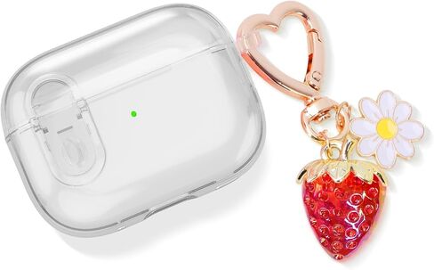 (with Safety Lock) Compatible with Airpods Pro 2nd/1st Generation Cases Women Girls, Cute Soft TPU Clear Case Cover for Apple AirPods Pro 2 Case with Strawberries Keychain for Airpod iPod Pro 2/1 in Kuwait