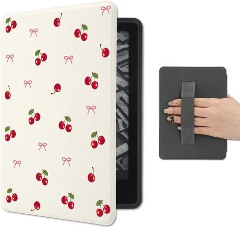علبة Kawaii Cherry لـ Kindle Paperwhite 12th Generation 7 Inch & Kindle Colorsoft Signature Edition 2024 مع حزام يدوي غطاء الورقة الجلدية بو مع النوم التلقائي/الاستيقاظ in Kuwait