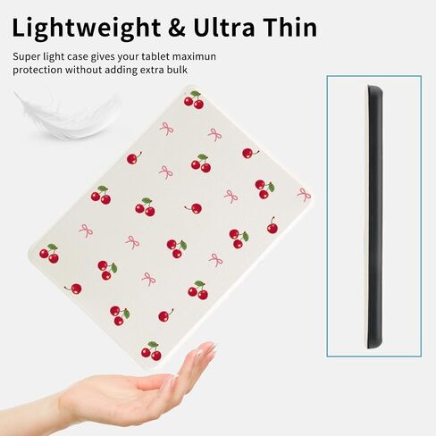 علبة Kawaii Cherry لـ Kindle Paperwhite 12th Generation 7 Inch & Kindle Colorsoft Signature Edition 2024 مع حزام يدوي غطاء الورقة الجلدية بو مع النوم التلقائي/الاستيقاظ in Kuwait