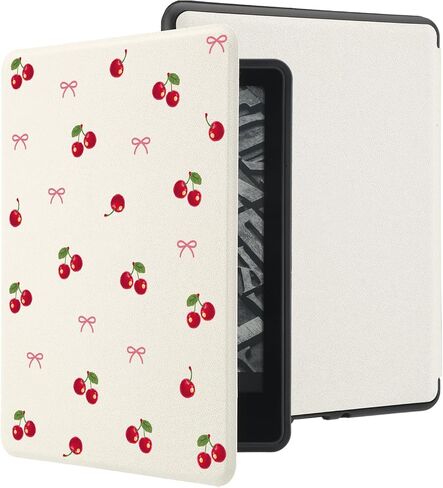 علبة Kawaii Cherry لـ Kindle Paperwhite 12th Generation 7 Inch & Kindle Colorsoft Signature Edition 2024 مع حزام يدوي غطاء الورقة الجلدية بو مع النوم التلقائي/الاستيقاظ in Kuwait