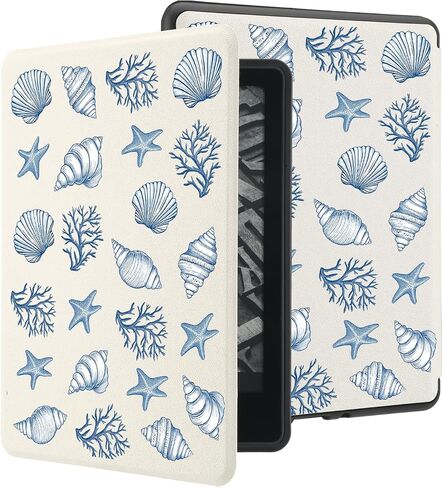 حالة صدف الأزرق لـ Kindle Paperwhite 12th Generation 7 Int & Kindle Colorsoft Signature Edition 2024 إطلاق مع غطاء الورقة الجلدية المحمولة بحزام اليد مع النوم التلقائي/الاستيقاظ in Kuwait