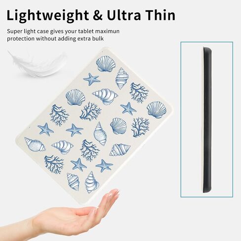 حالة صدف الأزرق لـ Kindle Paperwhite 12th Generation 7 Int & Kindle Colorsoft Signature Edition 2024 إطلاق مع غطاء الورقة الجلدية المحمولة بحزام اليد مع النوم التلقائي/الاستيقاظ in Kuwait