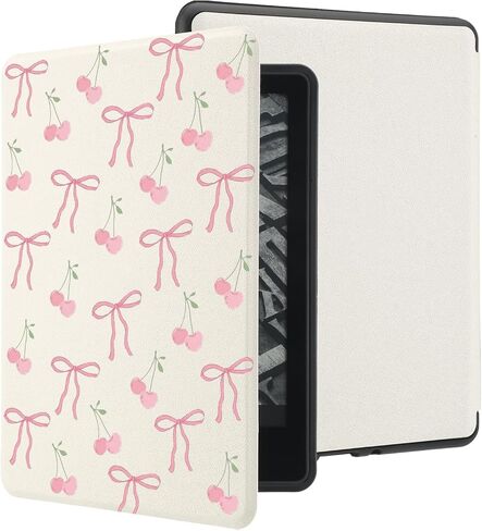 علبة Kawaii Cherry لـ Kindle Paperwhite 12th Generation 7 Inch & Kindle Colorsoft Signature Edition 2024 مع حزام يدوي غطاء الورقة الجلدية بو مع النوم التلقائي/الاستيقاظ in Saudi Arabia