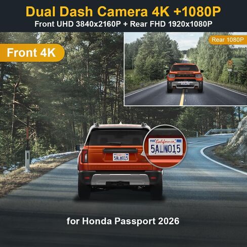 FITCAMX FRONT 4K+REAR 1080P DASH CAM لعام 2026 هوندا جواز سفر (HD2-D4100) RTL Trailsport Touring Blackout Elite ، OEM Look ، Video HD Dual in Kuwait