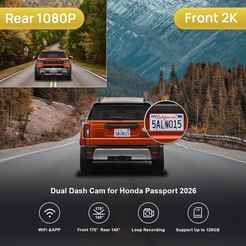 FITCAMX FRONT 4K+REAR 1080P DASH CAM لعام 2026 هوندا جواز سفر (HD2-D4100) RTL Trailsport Touring Blackout Elite ، OEM Look ، Video HD Dual in Kuwait