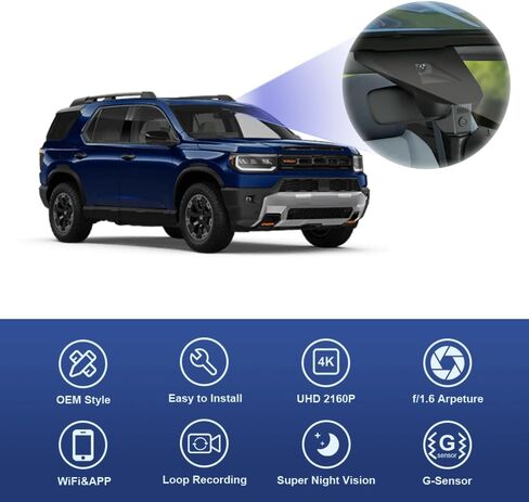 FITCAMX FRONT 4K+REAR 1080P DASH CAM لعام 2026 هوندا جواز سفر (HD2-D4100) RTL Trailsport Touring Blackout Elite ، OEM Look ، Video HD Dual in Kuwait