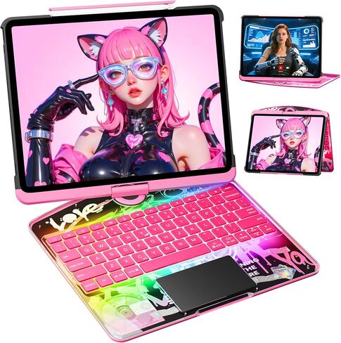 KITONE for iPad Air 11 Inch (M3/M2,2025/2024) Transperant Case with Wireless Keyboard, 7 Color Backlight, Trackpad, 360°Rotating Stand for 10.9" iPad Air 5th/4th, 11" iPad Pro 4/3/2/1 Case, Cyberpunk in Saudi Arabia