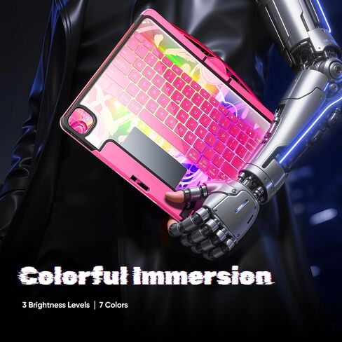KITONE for iPad Air 11 Inch (M3/M2,2025/2024) Transperant Case with Wireless Keyboard, 7 Color Backlight, Trackpad, 360°Rotating Stand for 10.9" iPad Air 5th/4th, 11" iPad Pro 4/3/2/1 Case, Cyberpunk in Saudi Arabia