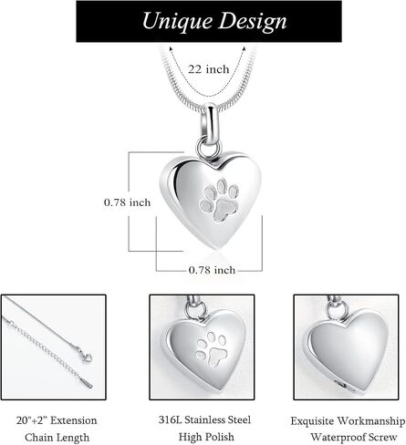 zeqingjw Pet Cremation Jewelry for Ashes Pendant Paw Print Pet Heart Urn Necklace Memorial Keepsake Jewelry for Pet/Dog's/Cat's Ashes in Kuwait