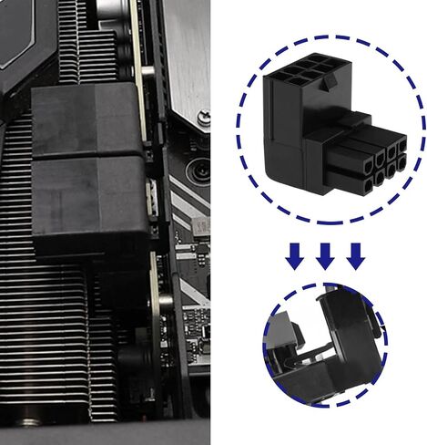 eMagTech 2PCS 8PIN Power Adapter 90 Degree GPU VGA PCIe Connector for Desktop Computers Graphics Card Right Angle Elbow Adapter Black (Angled Upwards) in Kuwait