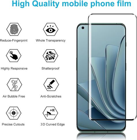 Screen Protector for Oneplus 12(Not for 12r,12 Pro), 3 Pack Tempered Glass Film with 2 Pack Lens Protector, 3D Curved Full Coverage,Scratch-Resistant, 9H Hardness in Saudi Arabia