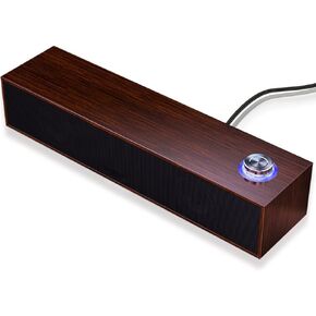 Diyeeni Wooden Computer Speaker, USB Powered PC Speakers, HiFi Stereo Sound Computer Sound Bar for Desktop Laptop, with Volume Knob, 3.5mm AUX Plug & Jack, 1.2m Cable