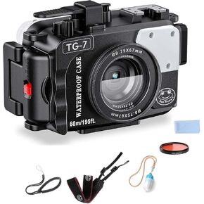 Sea frogs Camera Housing Compatible with Olympus TG-7 with Red Filter and Lamp, IPX8 Waterproof Rated, 40m/130ft Depth Protection Underwater Camera Case, Ideal for Diving, Surfing, Rowing (Black)