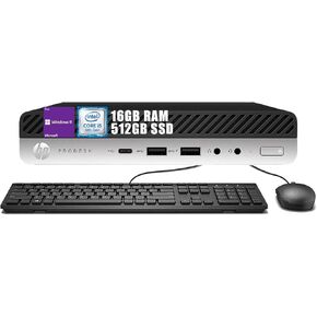 HP ProDesk 600 G5 Mini Desktop Computer PC, 9th Gen Hexa-Core i5-9500T, 16GB DDR4 RAM, 512GB SSD, Keyboard & Mouse, Bluetooth, WiFi, Windows 11 Pro (Renewed)