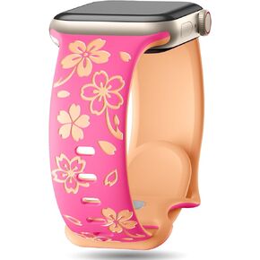 WJK Floral Band محفورة متوافقة مع نطاقات ساعة Apple للنساء 38 مم 40 مم 41 مم 42 مم 45 مم 45 مم 46 مم 49 ملم ، حزام سبورت لذيذ من السيليكون اللطيف لسلسلة iWatch Series 10-1 SE/2 Ultra/2