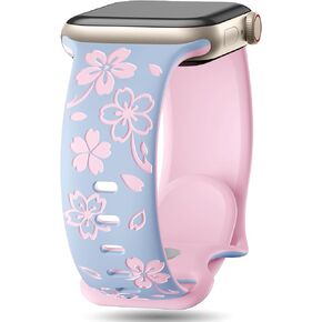 WJK Floral Band محفورة متوافقة مع نطاقات ساعة Apple للنساء 38 مم 40 مم 41 مم 42 مم 45 مم 45 مم 46 مم 49 ملم ، حزام سبورت لذيذ من السيليكون اللطيف لسلسلة iWatch Series 10-1 SE/2 Ultra/2 in Kuwait