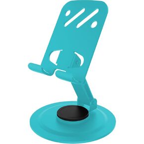 Adjustable Metal Cell Phone Stand, 360° Rotation Fully Foldable, Anti-Slip Base Desktop Phone Holder for iPhone 16 15 14 13 Pro Max All Smartphones (Black)