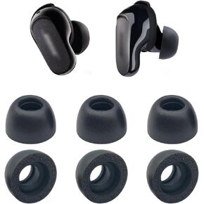 Klowcok Memory Replacement Foam Eartips for Bose QuietComfort Ultra/Earbuds II/Earbuds II Bundle, Comfort Fit (3 Pairs, Black) (Assorted-S/M/L)