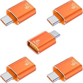 BETU 【120W/10GBPS/USB3.1】 C ذكر محول USB أنثى ، 5PACK C إلى محول USB ، متوافق مع الهاتف الذكي/الكمبيوتر الشخصي/الكمبيوتر المحمول/لوحة المفاتيح والمزيد من الأجهزة (البرتقالي)