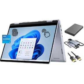 Dell Inspiron 14 2-in-1 الكمبيوتر المحمول ، FHD + 14 بوصة شاشة تعمل باللمس ، Intel Core 5 120U (Beats I7-1355U) CPU 10-Core ، RAM 16GB ، 1TB SSD + 500GB التخزين المحمول ، HUB PORTABLE HUB ، Backlit KB ، FP ، WIFI 6E ، WIN 11