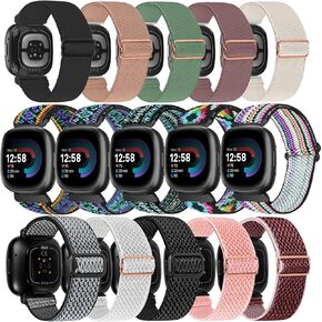 15 حزمة نايلون حلقة منفردة شريط متوافق مع Fitbit Sense / Versa 3/4 نطاقات ، وأشرطة استبدال الرياضة القابلة للتعديل للنساء والرجال