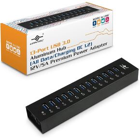 13-Port USB 3.0 Aluminum Hub (All Data/Charging BC 1.2), 12V/5A Premium Power Adapter (UGT-AH131U3-BK)