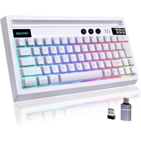 L640 60% Wireless Gaming Keyboard,3300mAh Battery 2.4G Wireless Stand Design，RGB Backlit Waterproof Mini Compact 63 Key for PC/Mac Gamer, Typist, Travel, Easy to Carry on Business Trip(White)