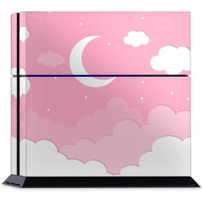 ZOOMHITSKINS Compatible with PS4 Skin, Compatible for Playstation 4, Pink Moon Stars Cloud White Pastel Sky Anime Kawaii Cute, 1 PS4 Console Skin, Easy to Install, 3M Vinyl Decal, Made in The USA