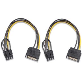 15-Pin SATA Male to 8 Pin (6+2 Pin) PCI-Express Female Video Card Power Adapter Cable(Pack of 2)