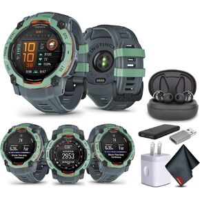 Garmin Instinct 3 50mm AMOLED Outdoor GPS Smartwatch, 24/7 Health Monitoring, 24 Days of Battery Life, Built-in Flashlight, Neo Tropic/Twilight (010-03020-01) Earbuds Bundle