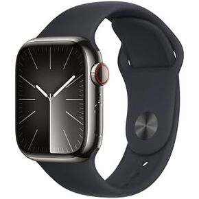 Apple Watch Series 9 [GPS + Cellular, 41mm] - Graphite Stainless Steel Case with Midnight Sport Band, M/L (Renewed Premium)