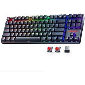 Redragon Wireless Gaming Keyboard, BT/2.4Ghz Tri-Mode Mechanical Keyboard with Aluminum Pannel, Hot-Swap Red Switch, Programmable 87 Keys TKL, LED Rainbow Backlit - K552WLR-KRS(Neo Nocturne)
