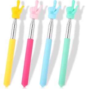 Colorful Teacher Pointer Stick 4 Pcs Retractable Teacher Hand Pointer Mini Extendable Finger Stick for Classroom Supplies (Pink, Yellow, Green, Blue)
