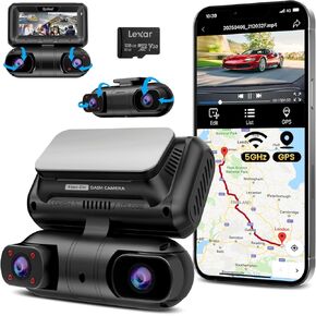 Sprleaf 4 Channel Dash Cam مع كاميرات المقصورة الخلفية في المقصورة الأمامية ، و 360 درجة عرض الكاميرا للسيارات ، ونظام تحديد المواقع العالمي (GPS) المدمج ، و WiFi 5 جيجا هرتز ، و IR Night Vision ، و 24 ساعة شاشة للسيارات ، و G-Sensor ، وبطاقة 128 جيجا باي